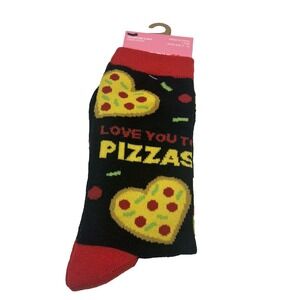 NEW 1 pair womens valentines day crew socks size 4-10 love you to pizzas